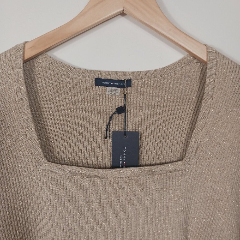 Tommie Hilfiger, NWT, Large, Short Sleeve Sweater, Metallic Gold, Neutral - Picture 6 of 16